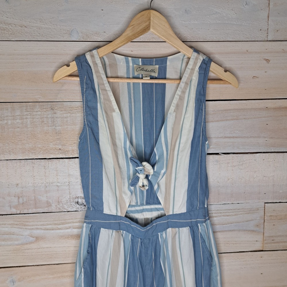 Free People Cleobella Boho Artisan Striped Jumpsuit Women's Small Blue Tassel
